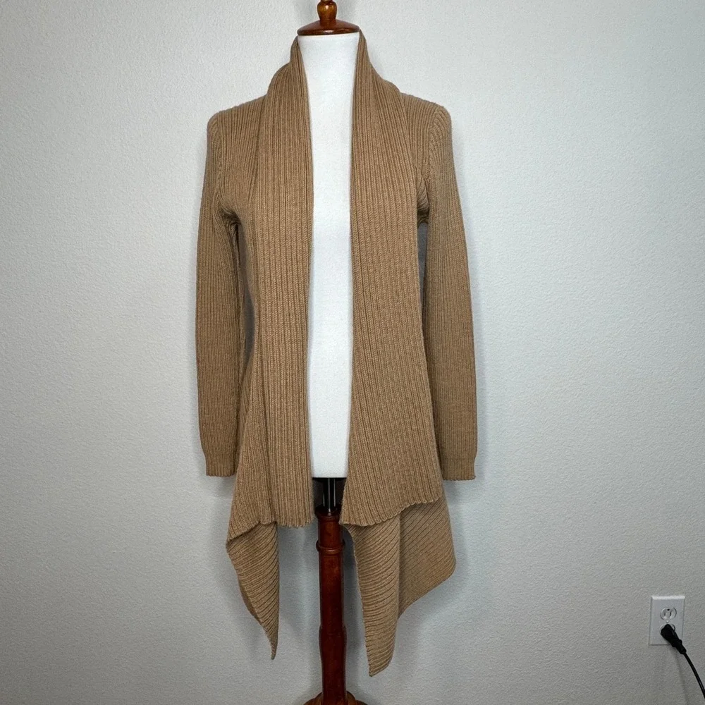 ALICIA PERU Alpaca Pima Cotton Blend Open Front Cardigan‎ Sweater SMALL Tan